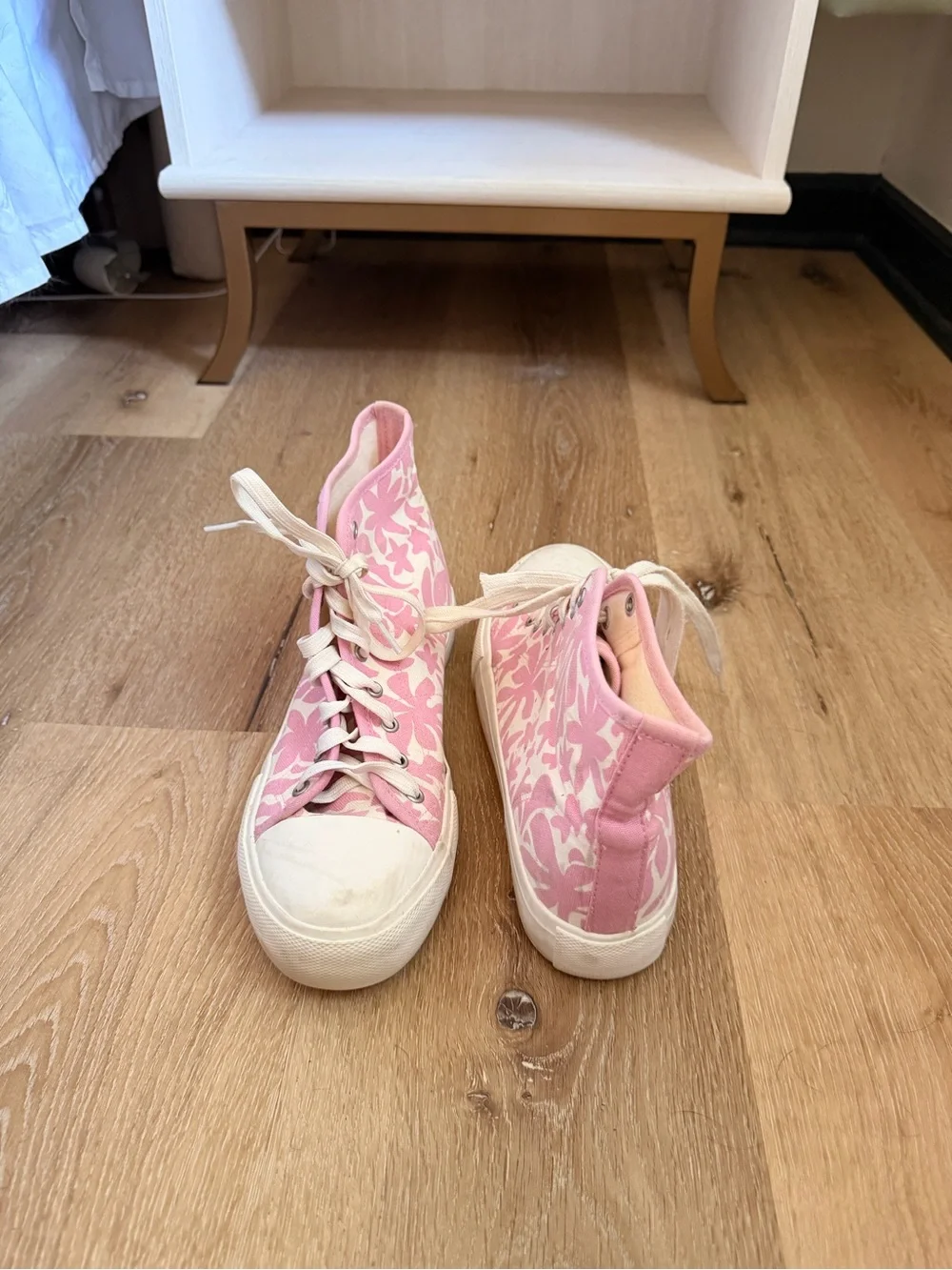 Pink High-Top Canvas Sneakers - Floral Pattern- Size 9